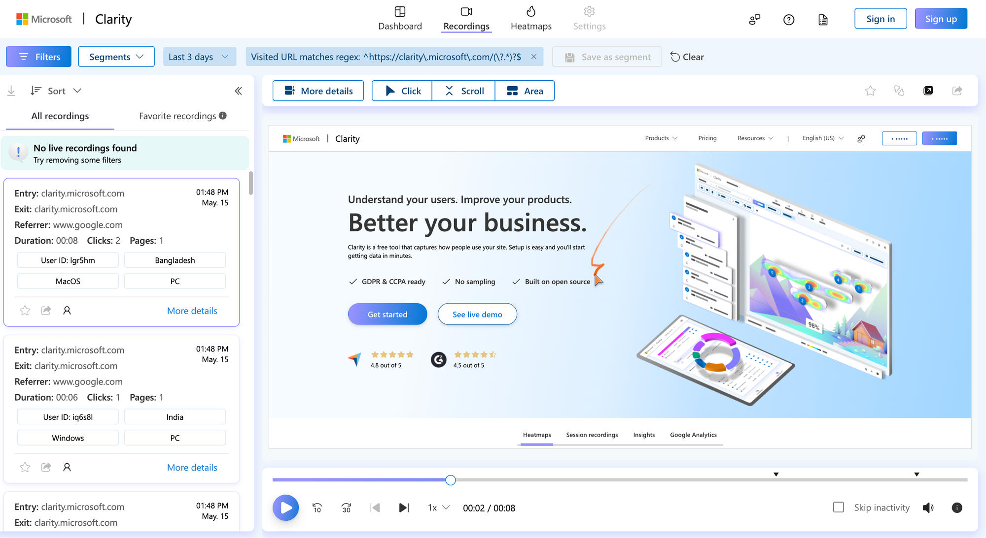 Clarity ฟีเจอร์นี้ทีเด็ดเลย บันทุกหน้าจอเมื่อผู้ใช้เล่น หากเกิดบัคเราก็ย้อนกลับมาดูได้ง่ายๆ